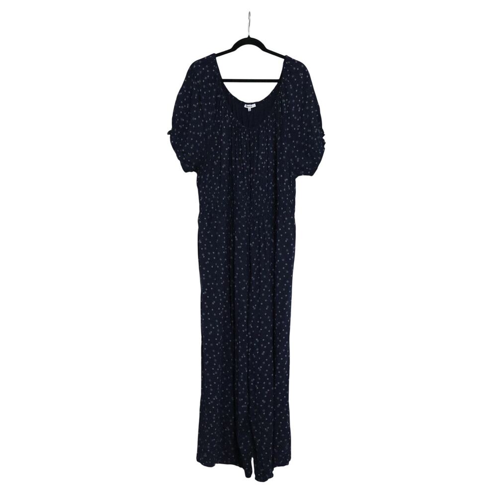 Madewell Sophia Navy Puff Sleeve Bandana Flower Wide Leg Jumpsuit 3X Boho Office